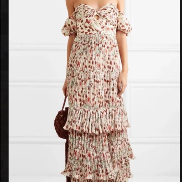 Johanna Ortiz Red and Cream Floral Maxi Dress